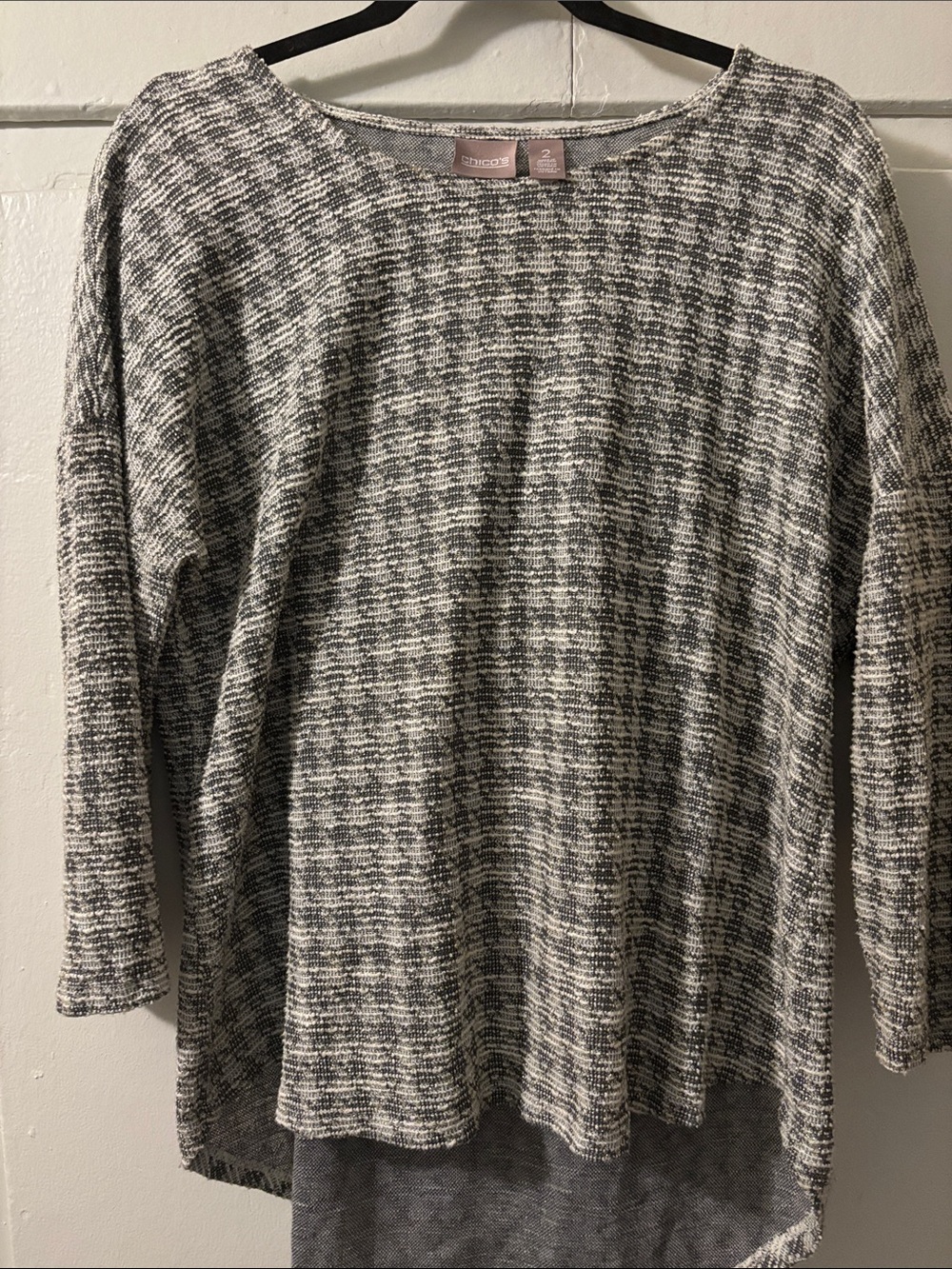 Chico's Gray and White Textured Crewneck Sweater